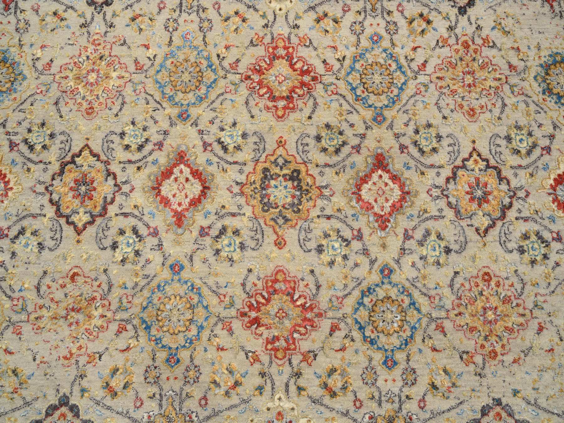 8'1"x8'1" Beige, THE SUNSET ROSETTES with Soft Colors, Wool and Pure